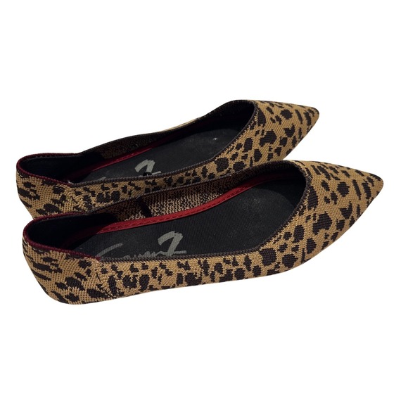 Seven7 Shoes - Seven7 Womens Leopard Print Knit Pointed‎ Toe Flats Tan Black Burgundy Trim